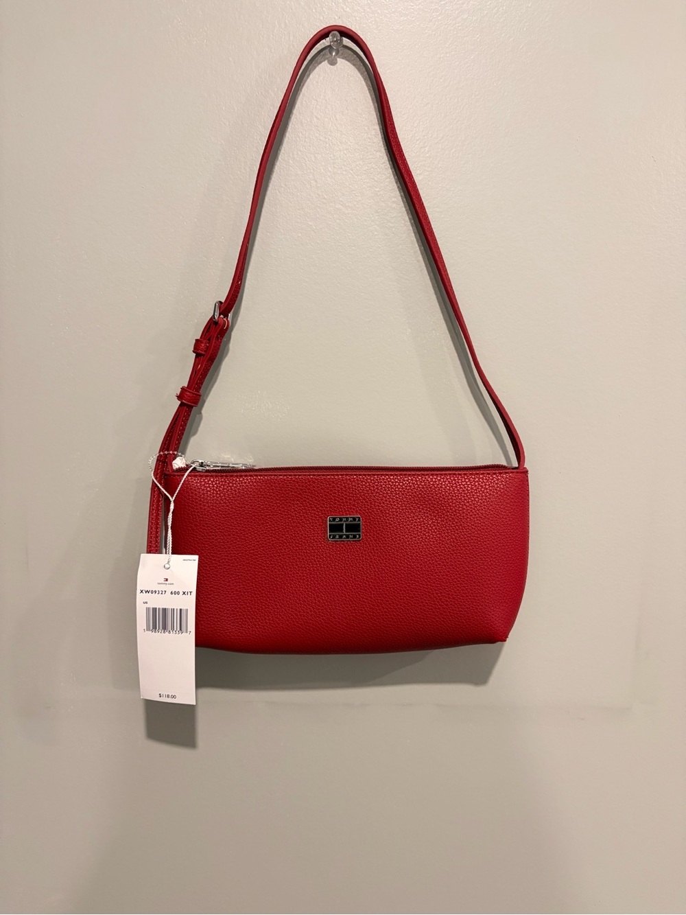 Tommy Hilfiger Red Pebbled Leather Shoulder Bag